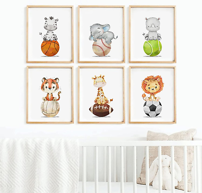 #ad Baby Boy Wall Art Set of 6 Nursery Sports Prints Decor Nursery Animal Wall Art B $32.13