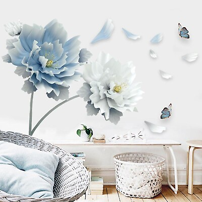 #ad 3D Large White Blue Flower Butterfly Removable Wall Stickers Wall Art Decals $9.99