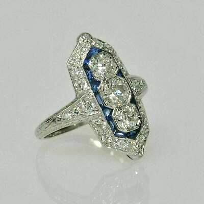 #ad Art Deco Vintage Style Lab Created Diamond Engagement Wedding 925 Silver Ring $63.00
