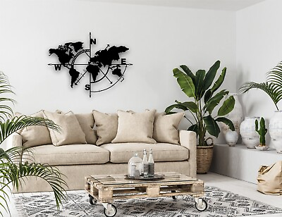 #ad Metal World Map Wall Art World Map Compass Home Decor Living Room Decoration $209.90