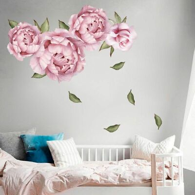 #ad Wall Stickers Large Pink Peony Rose Beautiful Flowers Living Room Poster Murals $11.74