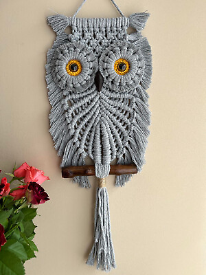 #ad Macramé Owl Gray Brown Eyes Wall decorations for home and garden $38.00