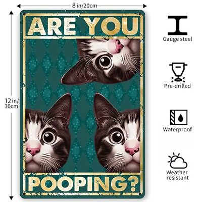 #ad Cat Are You Pooping Sign Funny Cat Metal Tin Signs Bathroom Wall Decor Are $8.72
