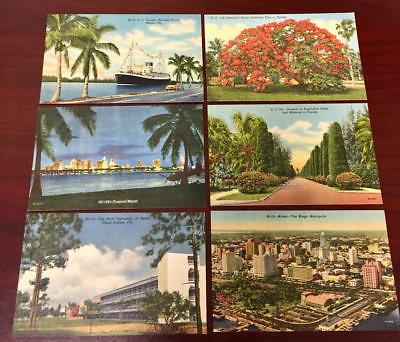 #ad #ad Lot of 6 Colortone Linen Postcards 1940 50#x27;s C.T. Art Miami FL UNPOSTED $8.23