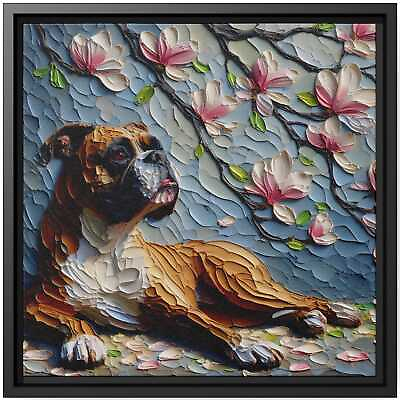 #ad Wall Art Decor Canvas Print Oil Painting Dog Boxer Magnolia Petals Serene $48.45