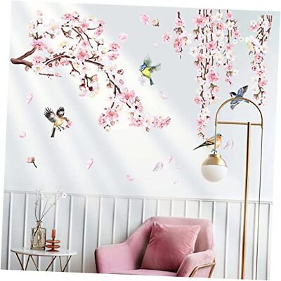 #ad Cherry Blossom Branch Wall Stickers Pink Flower Birds Wall Decals Bedroom $26.15