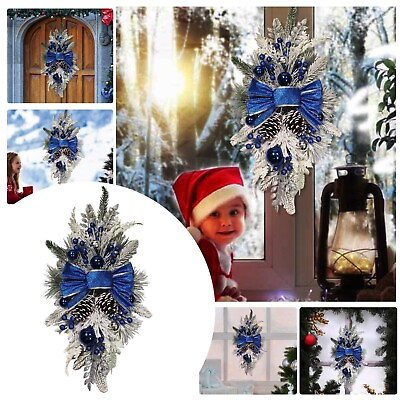 #ad Rustic Christmas Home Decor Blue And White Component With Double Pinecone $27.65