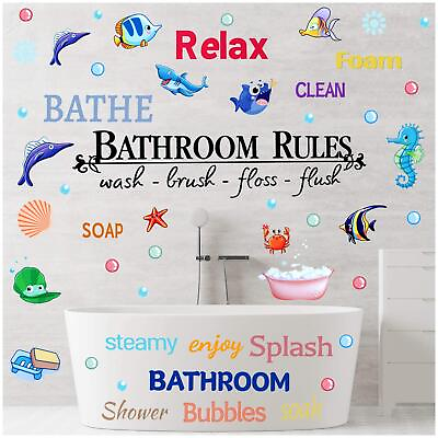 #ad 2 Sheets Summer Bathroom Stickers for Wall Colorful Kid Bathroom Decorations ... $10.61