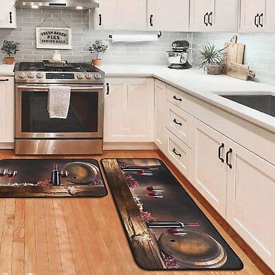 #ad OUXIOAZ Wine Kitchen Rugs and Mats Non Skid Washable Absorbent Microfiber Kit... $47.52
