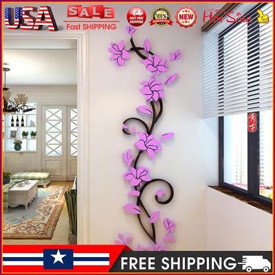 #ad 3D Rose Flower Rattan Wall Stickers Romantic Floral Wall Decor Purple $6.79