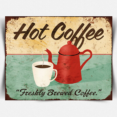 #ad HOT Coffee METAL PLAQUE WALL SIGN Vintage Retro kitchen cafe gift coffee cup GBP 4.45