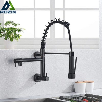 #ad Spring Pull Down Dual Spout Kitchen Faucet Wall Mounted $101.94