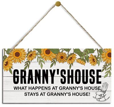 #ad Rustic Granny#x27;s House Decor Sign Sunflower Sign Hanging Decorative Wood Plaqu... $19.13