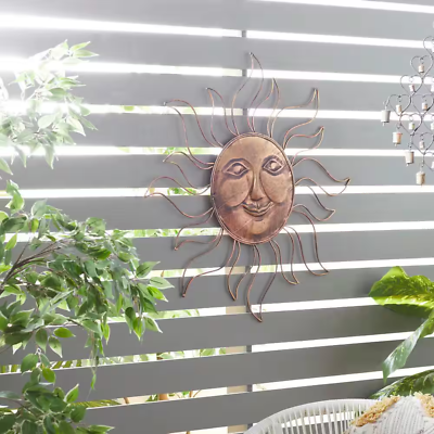 #ad Sun Face Wall Decor Large Eclectic Sunburst Copper Metal 30 in. Indoor Outdoor $30.65