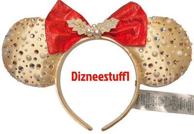 Disney Parks 2022 Christmas Baublebar Minnie Gold Red Holly Headband Ears NEW $41.77