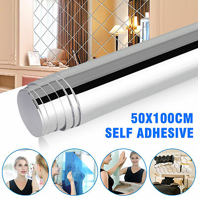 #ad Mirror Reflective Kitchen Wall Stickers Self Adhesive Tile Film Paper Home Decor $11.98