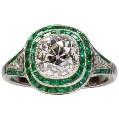 #ad Art Deco Style 2.75Ct Lab Created Diamond amp; Emerald Wedding Sterling Silver Ring $112.50