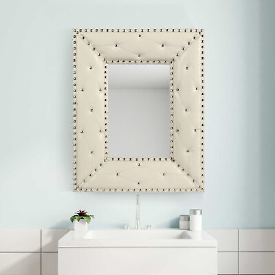 #ad Decorative Wall Hanging Mirror PU Covered MDF Framed Mirror for Bedroom White $29.99