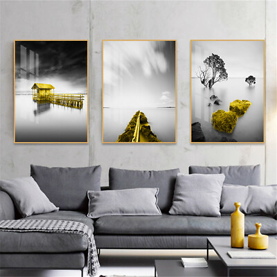 Abstract Yellow Bridge Landscape Canvas Poster Wall Living Room Home Art Decor $6.49