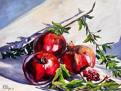 #ad Original Oil Painting Pomegranate Fruit kitchen Art Impressionism Signed Ukraine $240.00