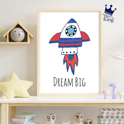 #ad Custom Space Ship Boys Room Dream Big Decor quote art A3 print Nursery Children GBP 12.99