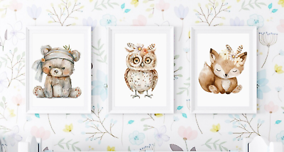 #ad Nursery Wall Art Boho Woodland Animals Set of 3 Art Prints Kids Room Wall Art $14.99