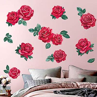 #ad Red Rose Wall Stickers Valentines Day Floral Wall Decals Bedroom Living Room $24.28