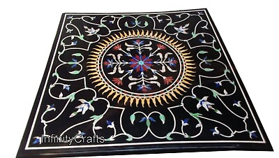 #ad 36 Inches Unique Pattern Inlay Work Dinette Table Top Black Marble Kitchen Table $1461.52