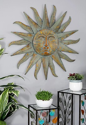 #ad Sun Metal Wall Art Sculpture Distressed Sunburst Gray Gold Indoor Outdoor Decor $123.77