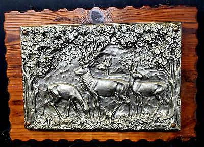 #ad #ad Vintage Wooden Wall Plaque with 3D Faux Metal Deer Elk Scene Deer Elk amp; Trees $19.04