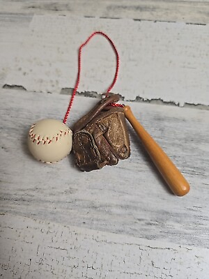 #ad Vintage Tree ornament baseball glove bat and ball collectible $7.99
