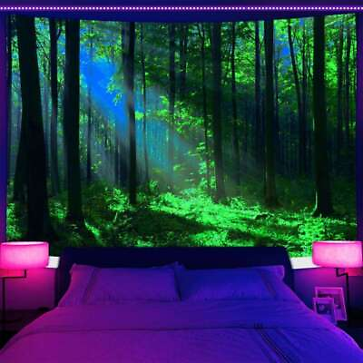 #ad Forest Travel Large Wall Art Poster Blacklight Tapestry UV Reactive Wall Hanging $14.99
