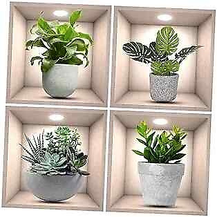 #ad 4Pcs Wall Stickers Plants 3D Green Plants Wall Sticker Creative DIY N1076 $21.21