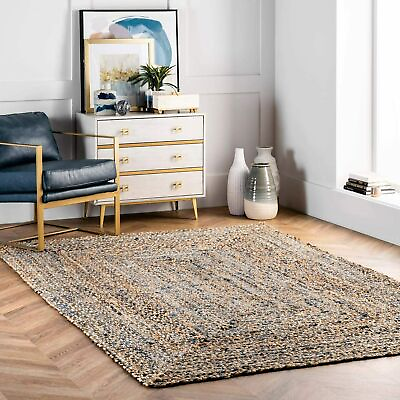 #ad Rug 100% Natural Denim and Jute rug Handmade carpet rustic look modern area rugs $273.85