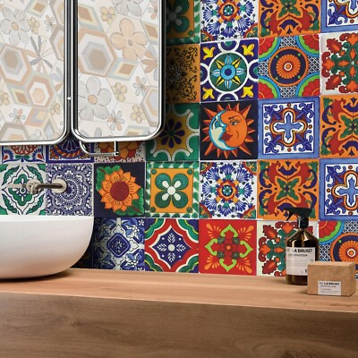 #ad 24pcs Moroccan Style Tile Wall Stickers Kitchen Bathroom Self Adhesive Mosaic $11.66