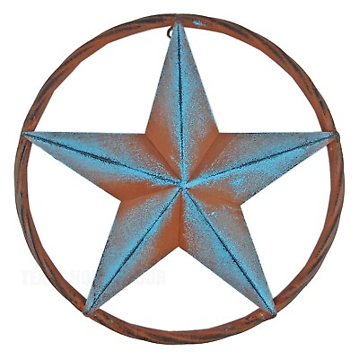 #ad Metal Barn Star Circle Wall Decor Rust Brown Turquoise Finish 12 inch $24.95