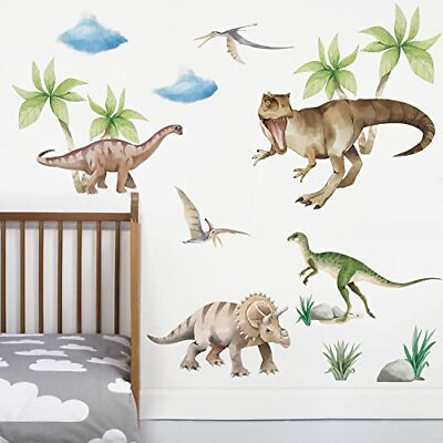 #ad Large Dinosaur Wall Decals for Boys Tropical Dino Wall Stickers Kids Bedroom ... $22.10