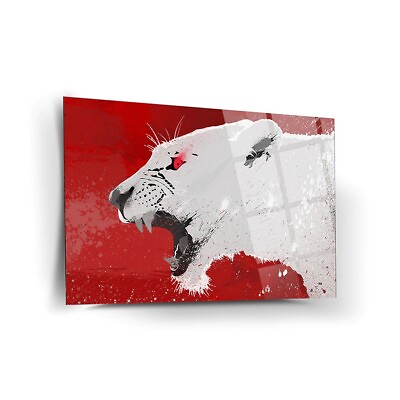 #ad White Tiger Tempered Glass Wall Art Fade Proof Home Decor Wall Hangings $99.00
