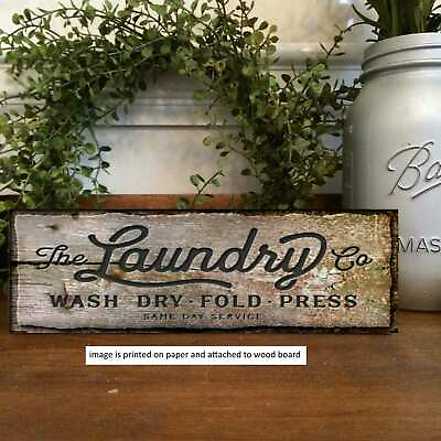 #ad #ad Rustic Wood Sign Laundry Company Welcome Farmhouse Home Decor 8x3x1 8quot; $12.50