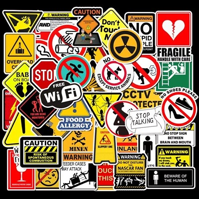 50PCS Warning Sign Stickers Decals for Laptop Skateboard Wall at Home Graffiti $7.99
