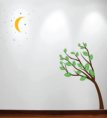 Large Wall Tree Nursery Decal Night Oak Stars Moon Sticker Removable Bedroom $49.99