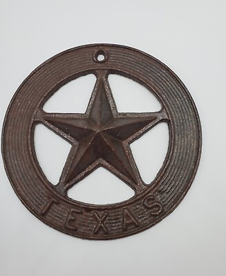 #ad TEXAS Star Circle Wall Plaque Rustic Look Cast Iron Western Decor 7.5quot; $13.99