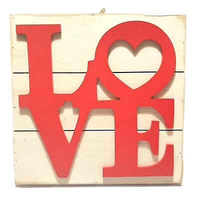 #ad Love Word Script Heart Hanging Wood Plaque Wall Sign Rustic Room Decor 12x12x1.5 $13.00