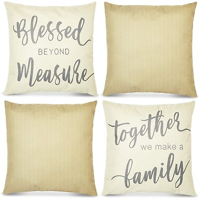 Farmhouse Throw Pillow Covers Rustic Home Decor 18 x 18 in 4 Pack $9.99
