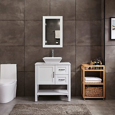 #ad Goodyo 30quot; Bathroom Vanity Sink Combo Modern White Cabinet with Faucet Mirror $329.00