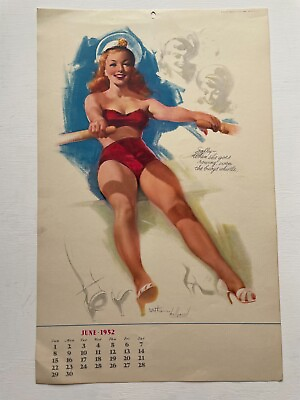 #ad #ad Vintage June 1952 Calendar Page w Pinup Girl Rowing A Boat by Withers $40.00