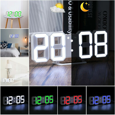 Digital 3D LED Big Wall Desk Alarm Clock Snooze 12 24 Hours Auto Brightness USB $10.88