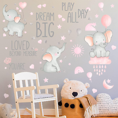 #ad #ad Dream Big Little One Elephant Wall Stickers Baby Room Wall Decals Moon Hot Air B $17.63