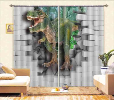 #ad Dinosaur Out Of Wall 3D Curtain Blockout Photo Printing Curtains Drape Fabric AU $319.99