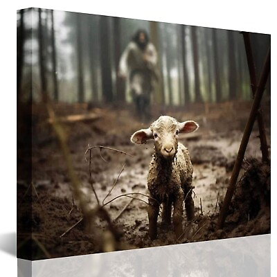 #ad Jesus Running After Lost Lamb Picture Wall Art Canvas Print Christian Home Decor $21.99